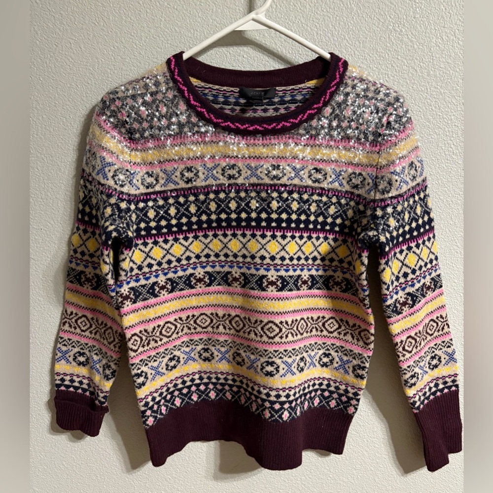 J Crew Sequin Fair Isle Lambswool sweater